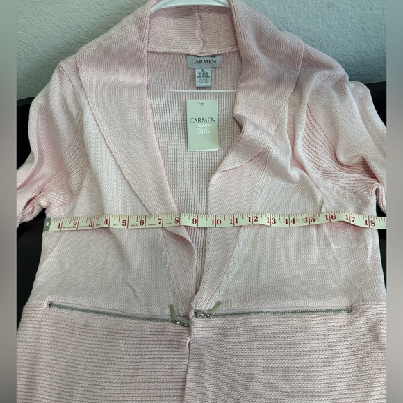 CARMEN MARC VALVO NWT Women’s Light Pink Sweater Cardigan XL Zipper Faux Pocket - Picture 13 of 15